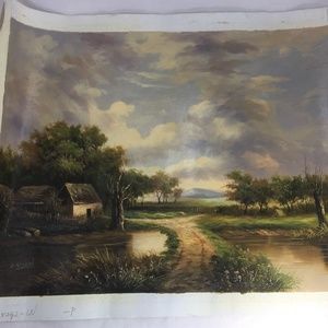 Farm House by the Creek Canvas Art Oil Litho